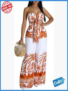 Two Piece Set Off Shoulder Tube Top Long Straight Pants Vacation Outfits